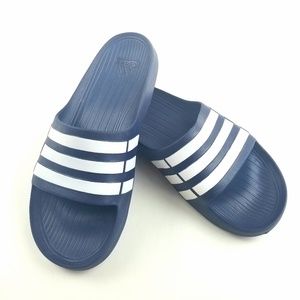 adidas blue and white slides